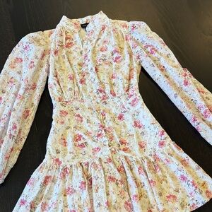 Bardot Cream Dress with Pink Floral Print